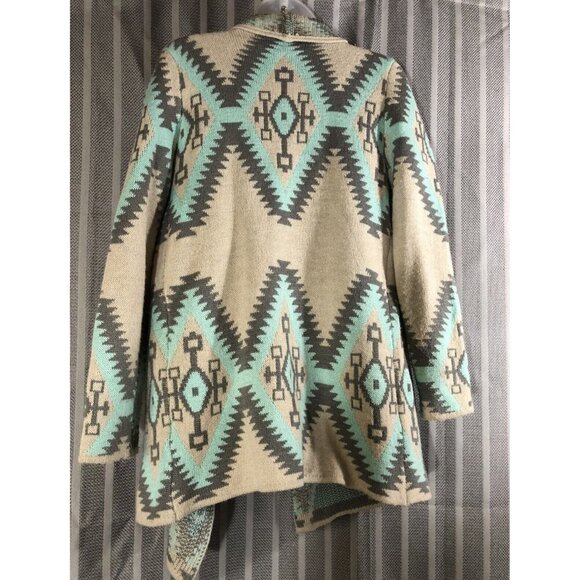 renee c sweater Open Aztec Bohemian Size Small Wool & Mohair Gray Teal - Picture 8 of 12
